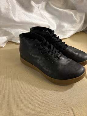 Women’s NOBULL Leather Mid Trainer - Black Perforated with Gum Sole